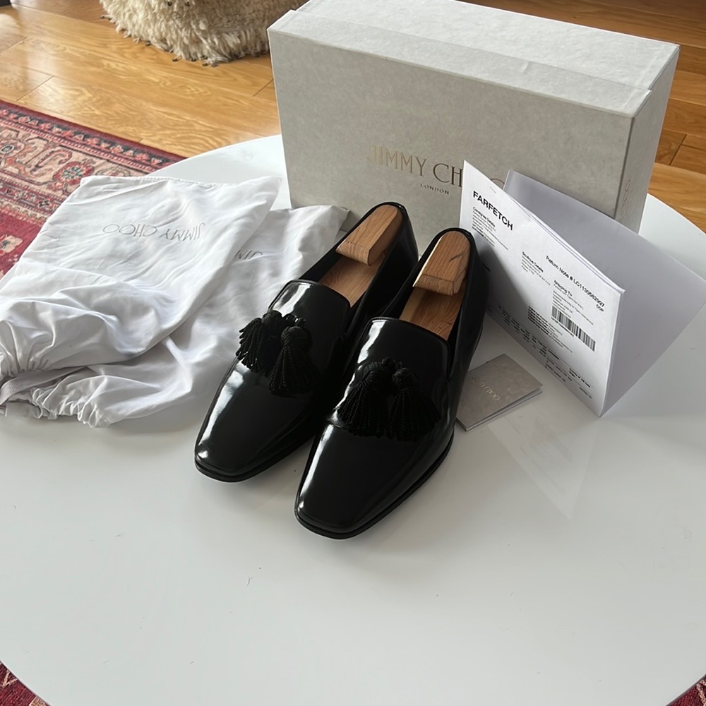 JIMMY CHOO Foxley Leather Tassel Loafers size 44 (US 11)